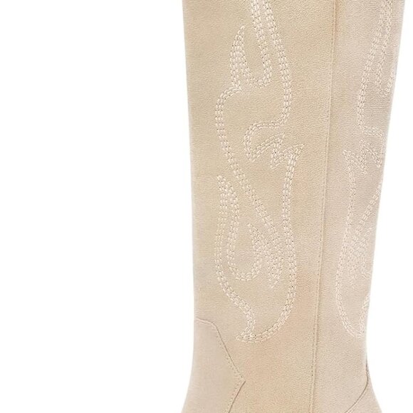 Brand New Western Cowboy Boots for Women - Beige Suede - Knee High Wide Calf - Picture 1 of 5